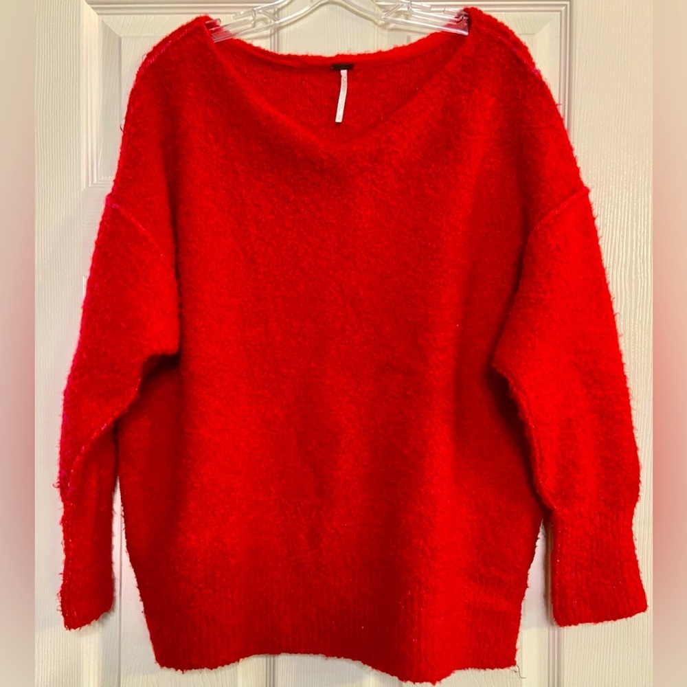 Free People Size Small Oversized Moira Slouchy Red Tunic Sweater
